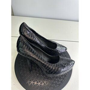 Elizabeth and James Black Snake Leather Platform Pumps Sz 10 B